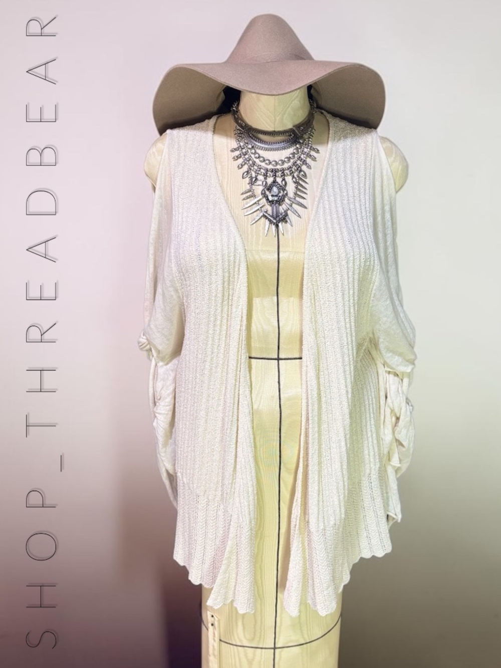 EUC {Knitted & Knotted · Anthro} Ivory VNTG Sleeveless Cardigan | Medium Large